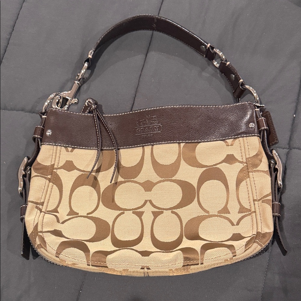 Coach Signature Brown and Tan Shoulder Bag